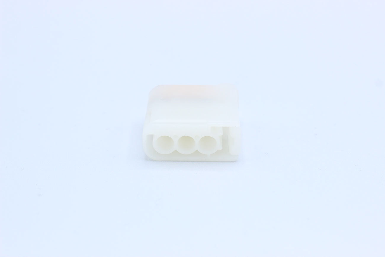 Furukawa Female RFW White Horizontal lock tab layout - 3 Terminal in Style: Flying Lead. Furukawa RFW in White. These connectors are typically found in OEM applications and are available as a connector only or as a flying lead. An extra terminal is includ