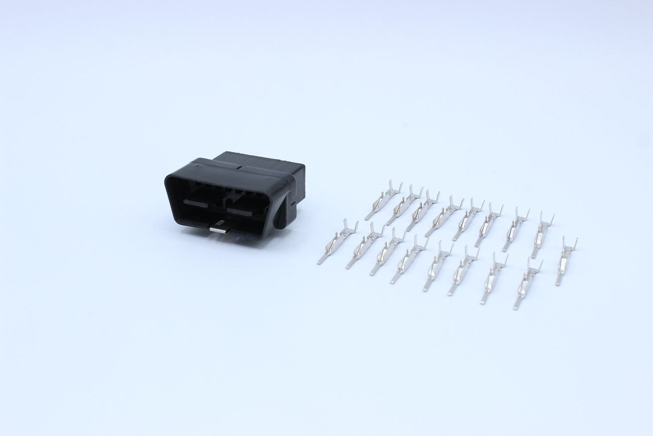 Delphi Male Metri-pack 150 Black OBD2 - 16 Terminal in Style: Connector Only. Delphi Metri-pack 150 in Black. These connectors are typically found in OEM applications and are available as a connector only or as a flying lead. An extra terminal is included