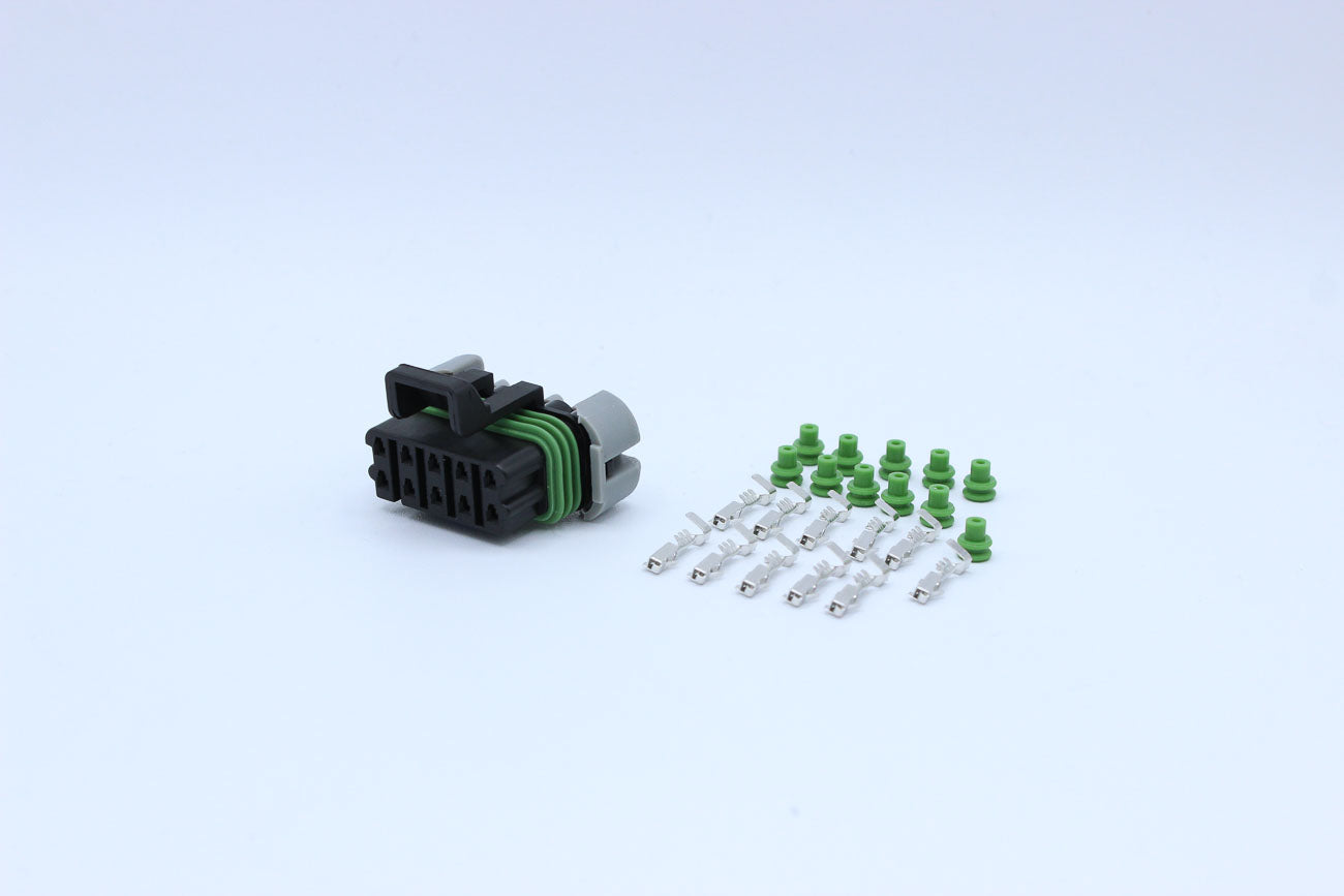 Delphi Female Metri-pack 150 Black - 10 Terminal in Style: Connector Only. Delphi Metri-pack 150 in Black. These connectors are typically found in OEM applications and are available as a connector only or as a flying lead. An extra terminal is included wi