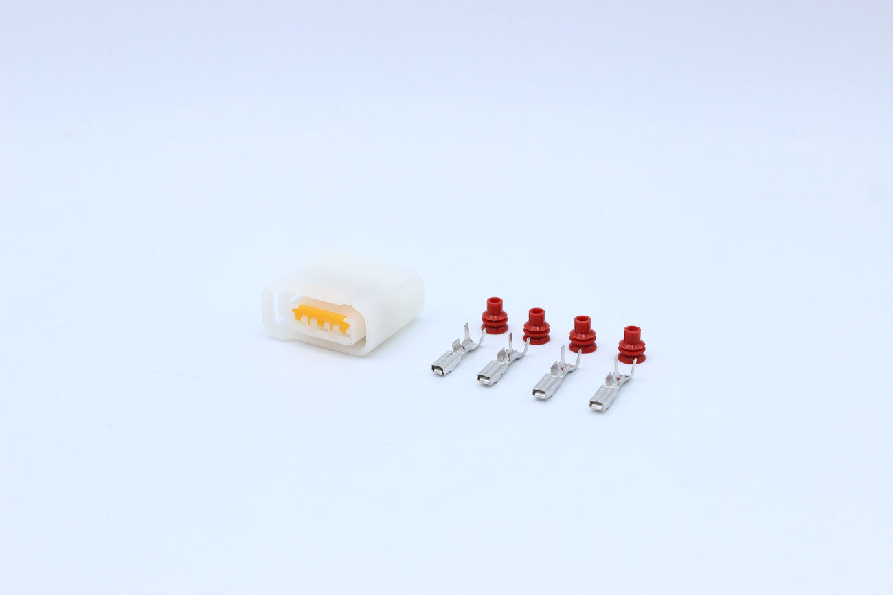 Furukawa Female RFW White Horizontal lock tab layout - 3 Terminal in Style: Flying Lead. Furukawa RFW in White. These connectors are typically found in OEM applications and are available as a connector only or as a flying lead. An extra terminal is includ