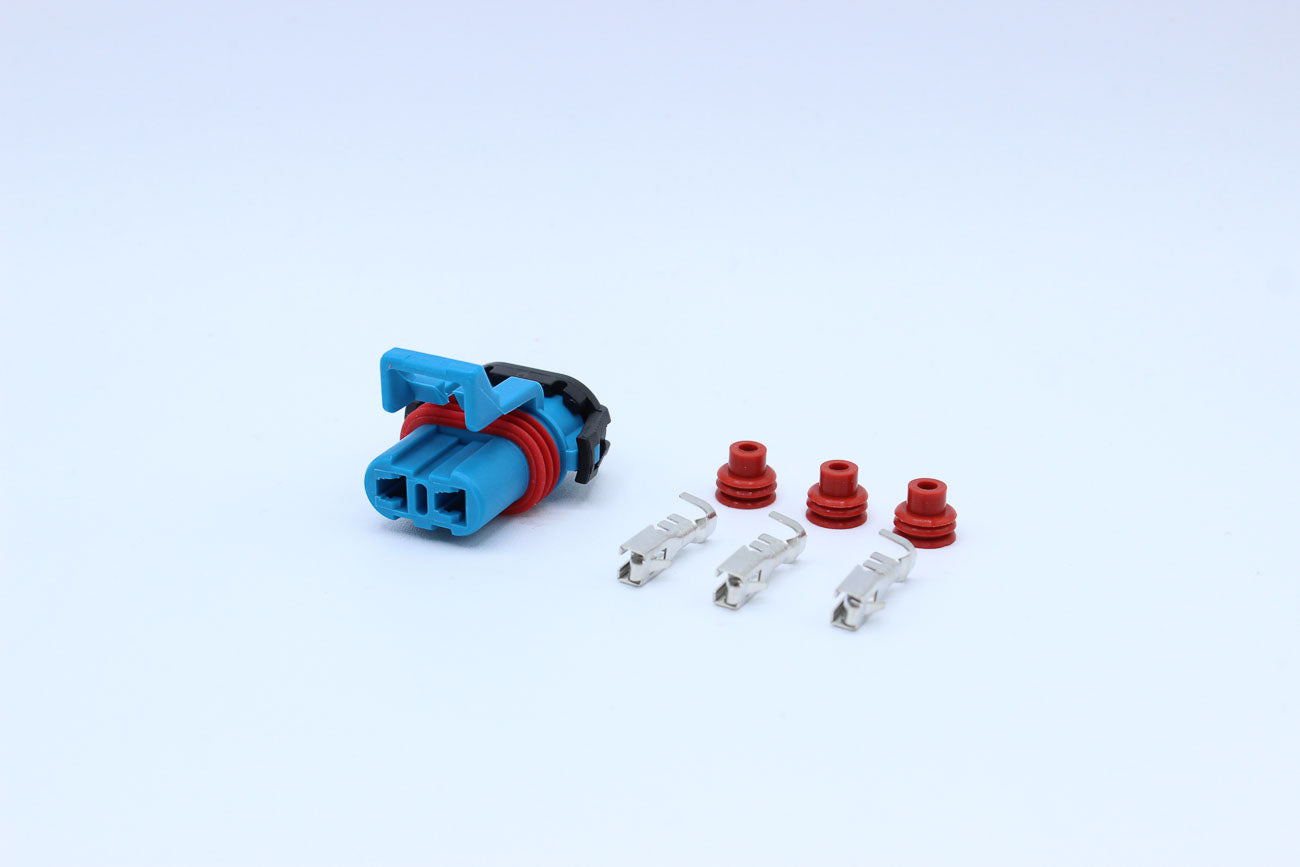Delphi Female Metri-pack 480 Red tab width 4.8 - 2 Terminal in Style: Flying Lead. Delphi Metri-pack 480 in Red. These connectors are typically found in OEM applications and are available as a connector only or as a flying lead. An extra terminal is inclu