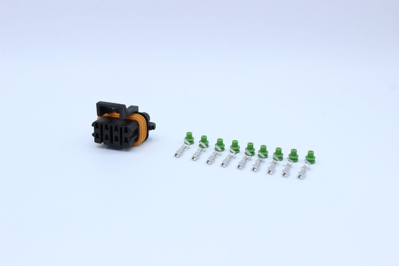 Delphi Female Metri-pack 150 Black Code 1 - 8 Terminal in Style: Connector Only. Delphi Metri-pack 150 in Black. These connectors are typically found in OEM applications and are available as a connector only or as a flying lead. An extra terminal is inclu