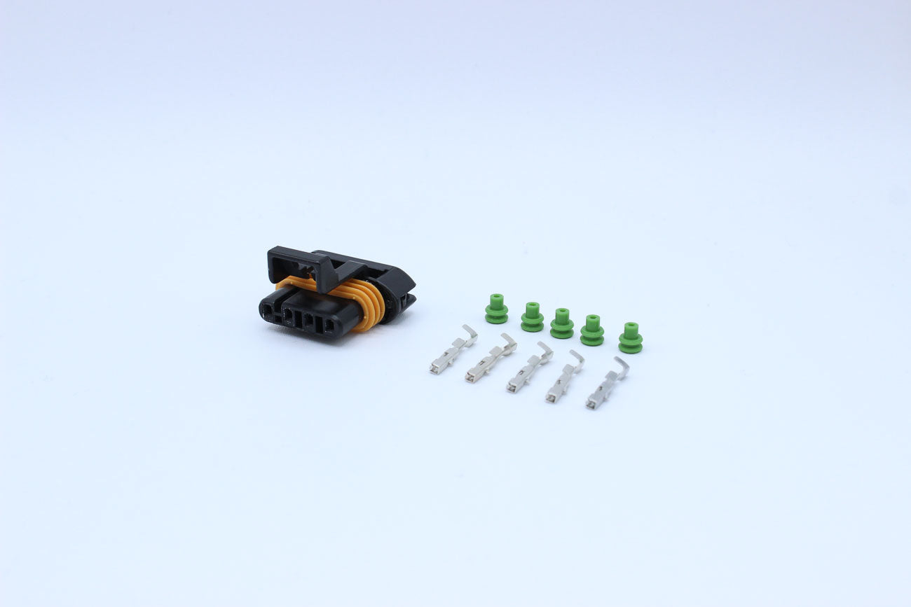 Delphi Female Metri-pack 150 Black Code 1 - 4 Terminal in Style: Connector Only. Delphi Metri-pack 150 in Black. These connectors are typically found in OEM applications and are available as a connector only or as a flying lead. An extra terminal is inclu