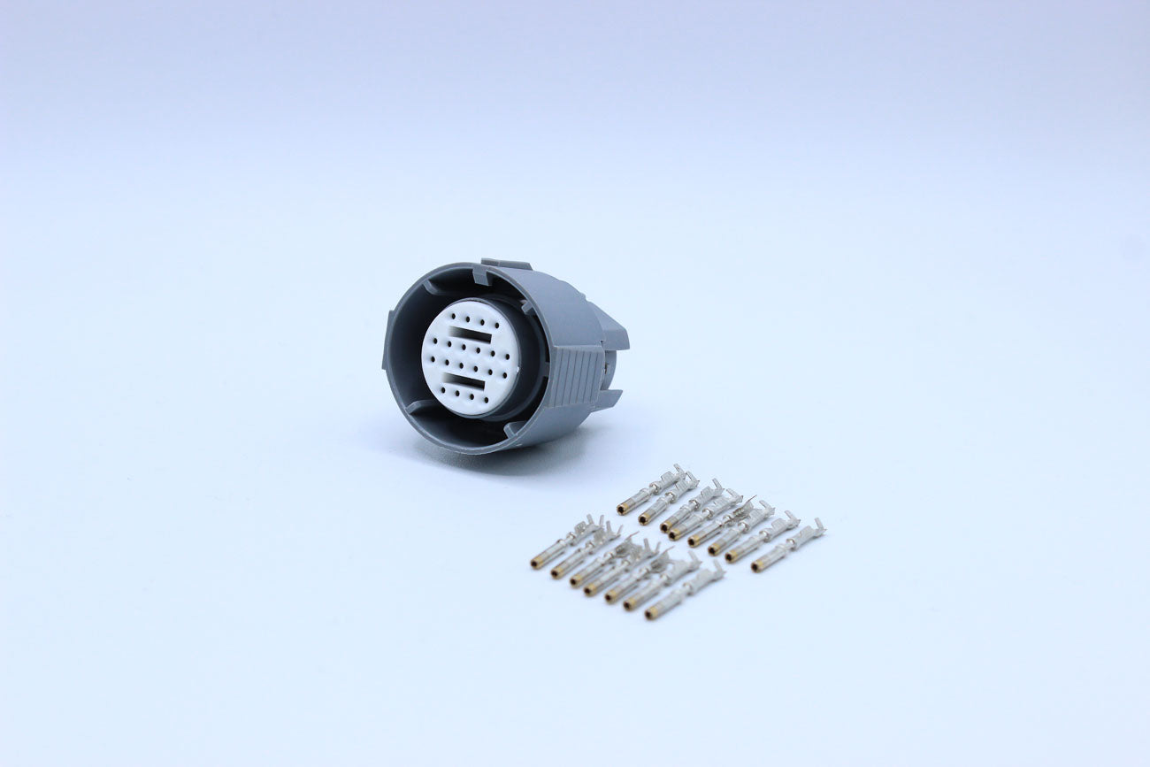 Delphi Female Micro-Pack 100 Grey - 14 Terminal in Style: Connector Only. Delphi Micro-Pack 100 in Grey. These connectors are typically found in OEM applications and are available as a connector only or as a flying lead. An extra terminal is included with
