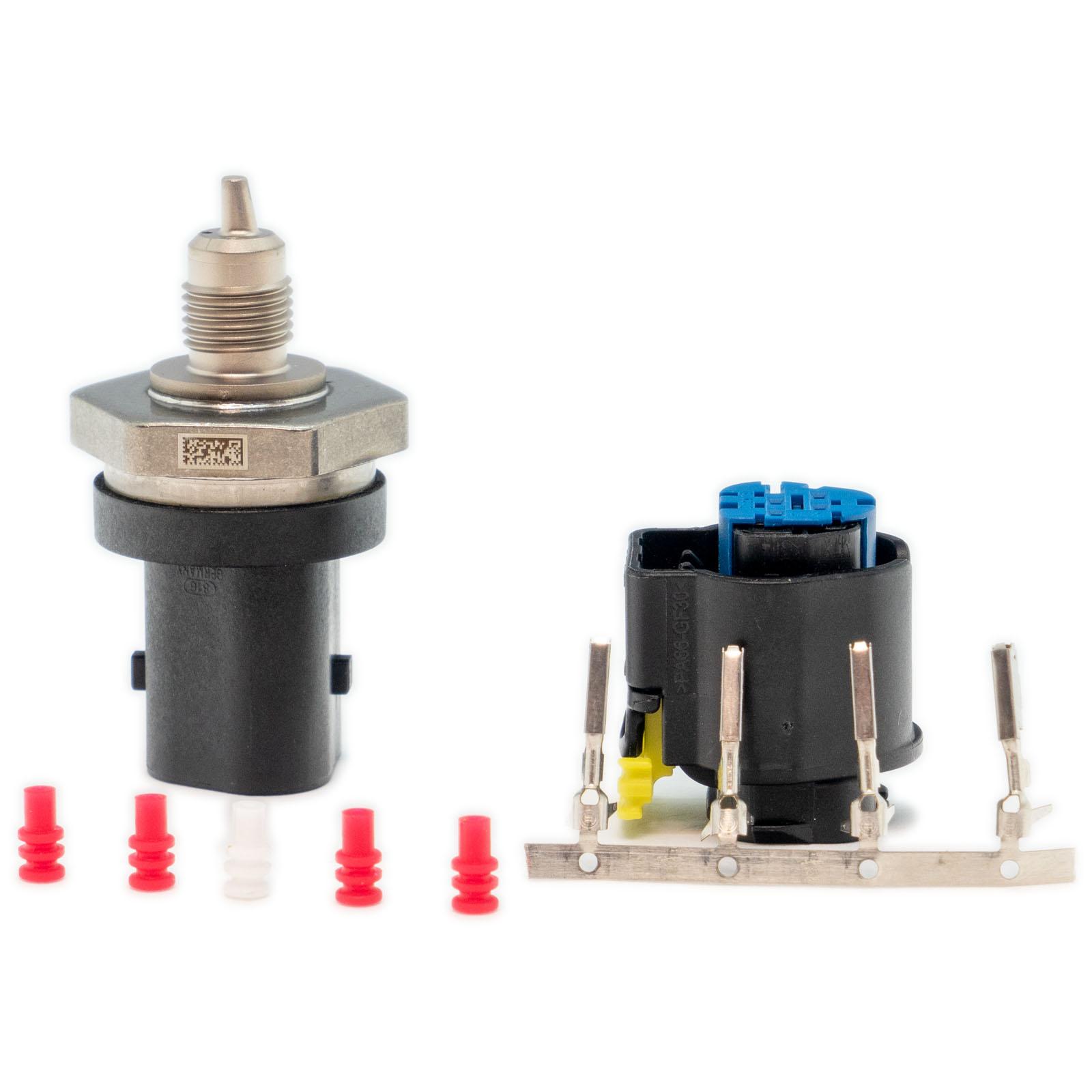 Bosch Liquid Pressure/Temperature Combined Sensor with mating connector and terminals.