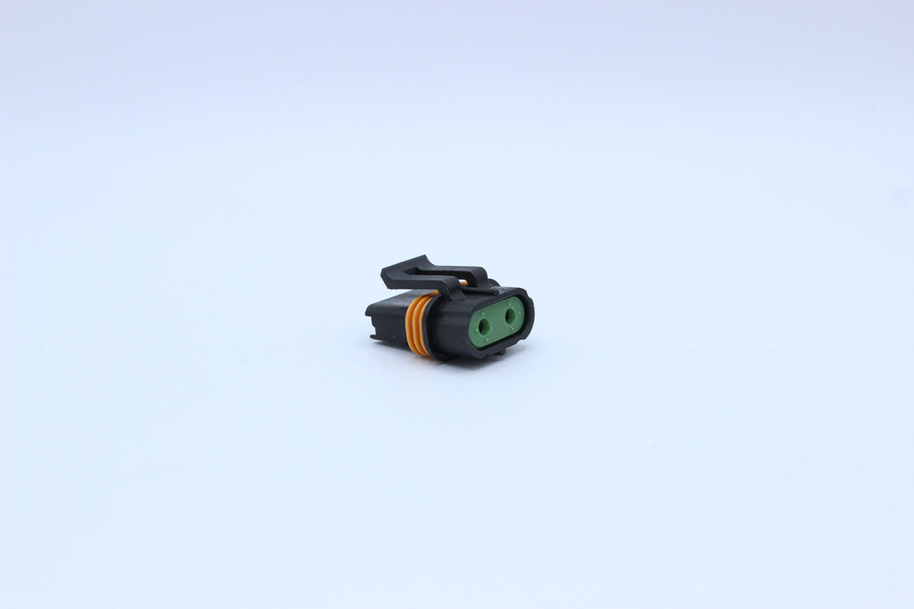 Delphi Female Metri-pack 630 Black type 2 - 2 Terminal in Style: Flying Lead. Delphi Metri-pack 630 in Black. These connectors are typically found in OEM applications and are available as a connector only or as a flying lead. An extra terminal is included