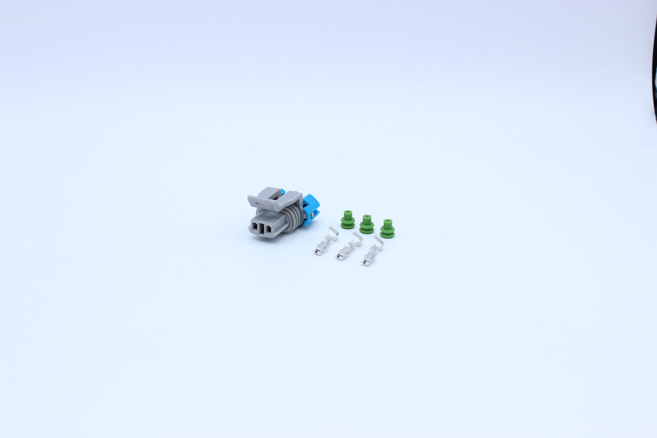 Delphi Female Metri-pack 150 Grey - 2 Terminal in Style: Connector Only. Delphi Metri-pack 150 in Grey. These connectors are typically found in OEM applications and are available as a connector only or as a flying lead. An extra terminal is included with