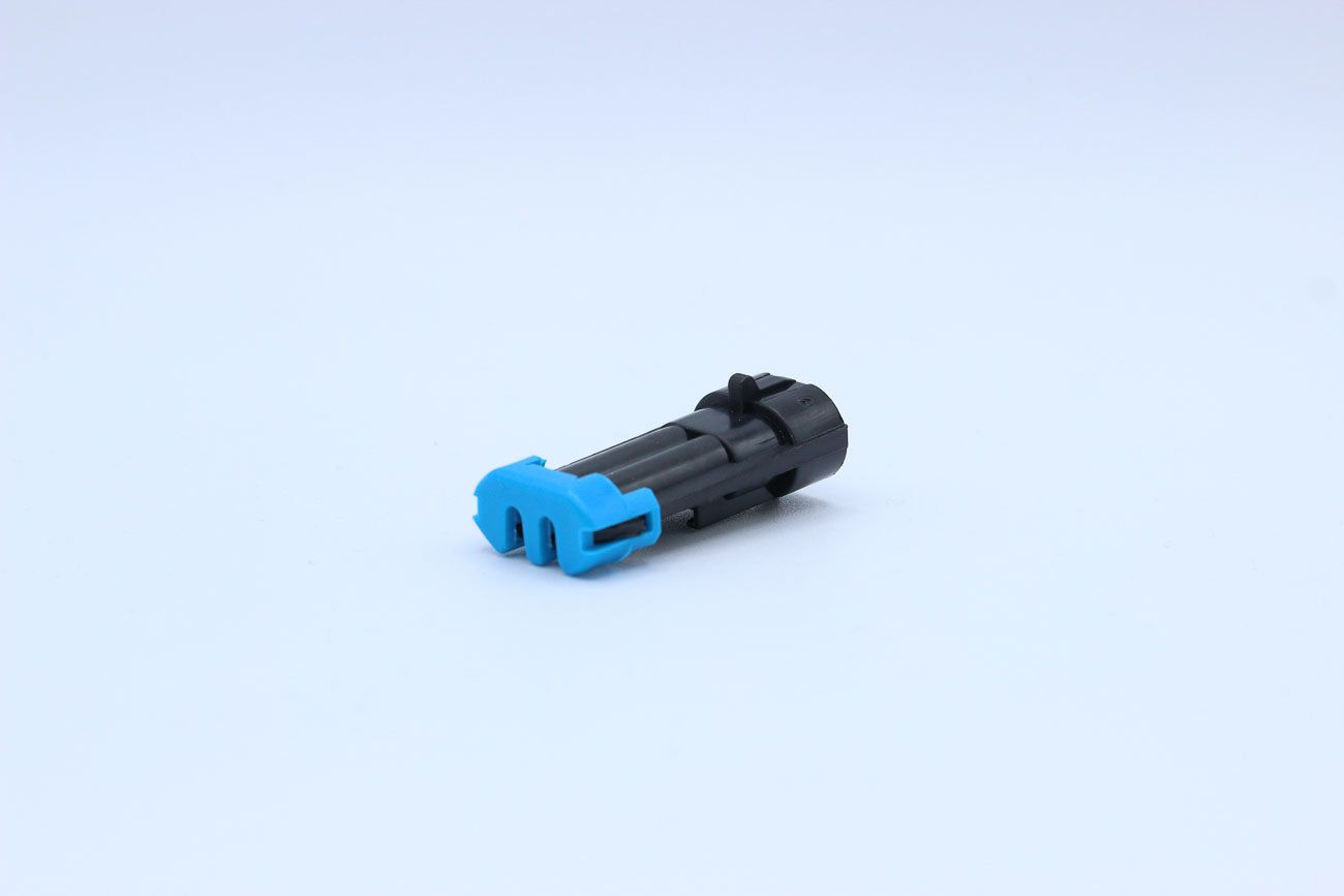Delphi Male Metri-pack 150 Black Code 2 - 2 Terminal in Style: Flying Lead. Delphi Metri-pack 150 in Black. These connectors are typically found in OEM applications and are available as a connector only or as a flying lead. An extra terminal is included w