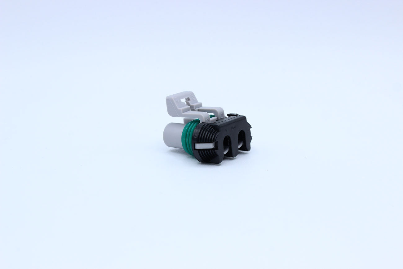 Delphi Female Metri-pack 630 Light Gray - 2 Terminal in Style: Connector Only. Delphi Metri-pack 630 in Light Gray. These connectors are typically found in OEM applications and are available as a connector only or as a flying lead. An extra terminal is in