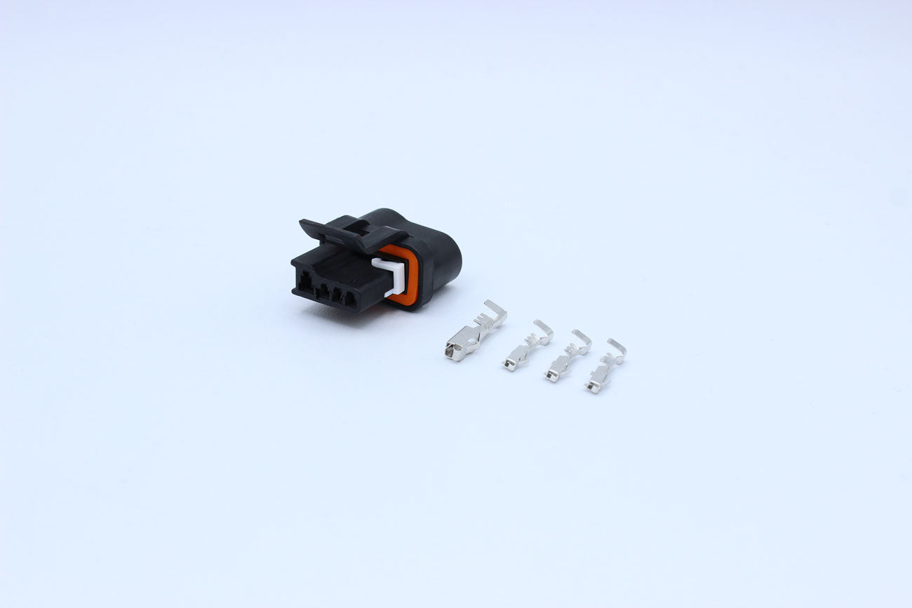 Delphi Female Metri-pack 150 Black Hybrid - 4 Terminal in Style: Flying Lead. Delphi Metri-pack 150 in Black. These connectors are typically found in OEM applications and are available as a connector only or as a flying lead. An extra terminal is included