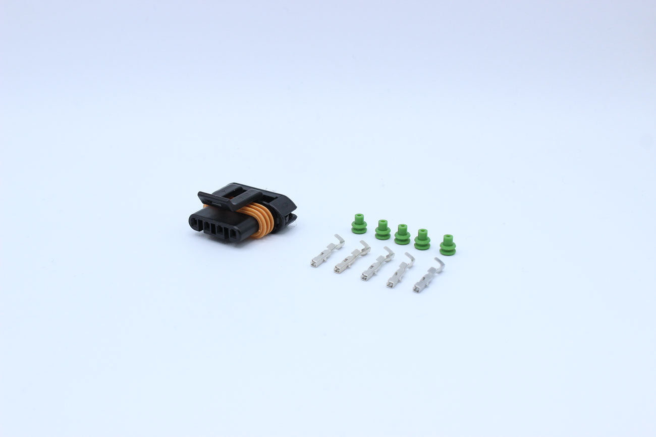 Delphi Female Metri-pack 150 Black Code 5 - 4 Terminal in Style: Connector Only. Delphi Metri-pack 150 in Black. These connectors are typically found in OEM applications and are available as a connector only or as a flying lead. An extra terminal is inclu