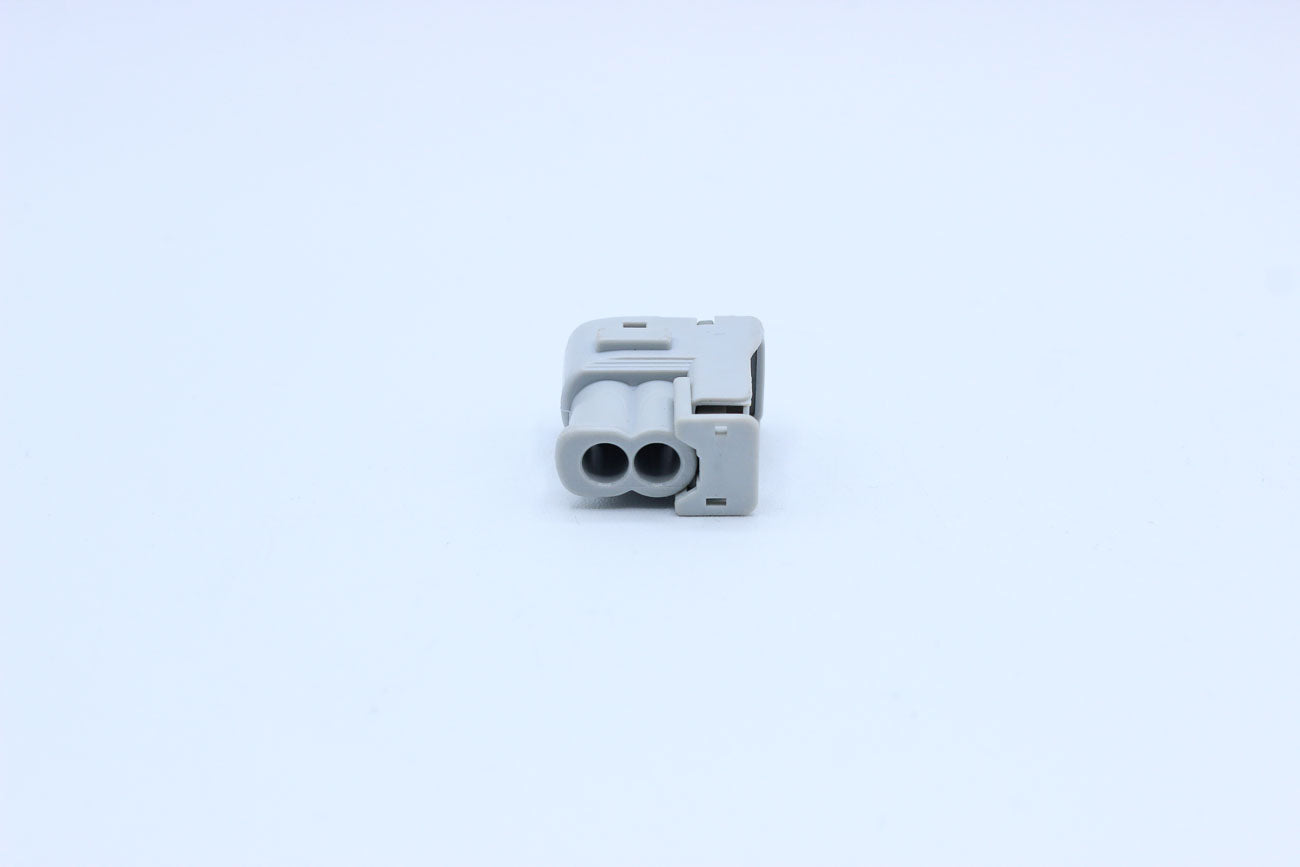 KET Female 090 II Gray Horizontal lock tab layout - 2 Terminal in Style: Flying Lead. KET 090 II in Gray. These connectors are typically found in OEM applications and are available as a connector only or as a flying lead. An extra terminal is included wit