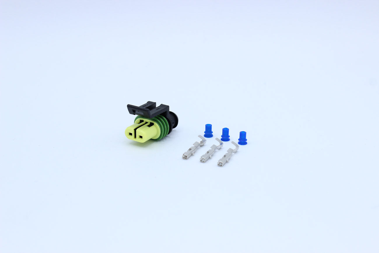 Delphi Female GT150 Yellow tab width 1.5 - 2 Terminal in Style: Connector Only. Delphi GT150 in Yellow. These connectors are typically found in OEM applications and are available as a connector only or as a flying lead. An extra terminal is included with