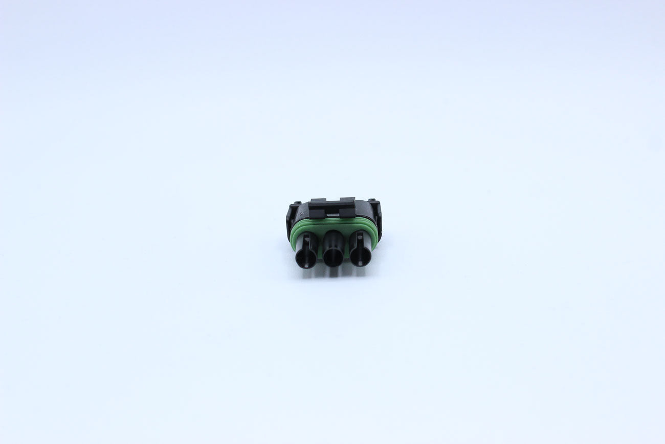 Delphi Female Weather pack Black - 3 Terminal in Style: Connector Only. Delphi Weather pack in Black. These connectors are typically found in OEM applications and are available as a connector only or as a flying lead. An extra terminal is included with ev