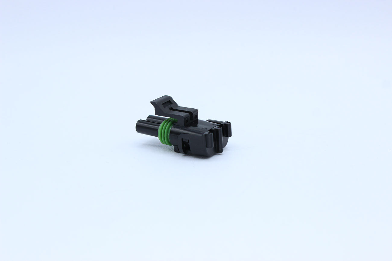 Delphi Female Weather pack Black - Part Number 12015792 in Style: Flying Lead. Delphi Weather pack in Black. The OEM Part Number for this part is 12015792. These connectors are typically found in OEM applications and are available as a connector only or a