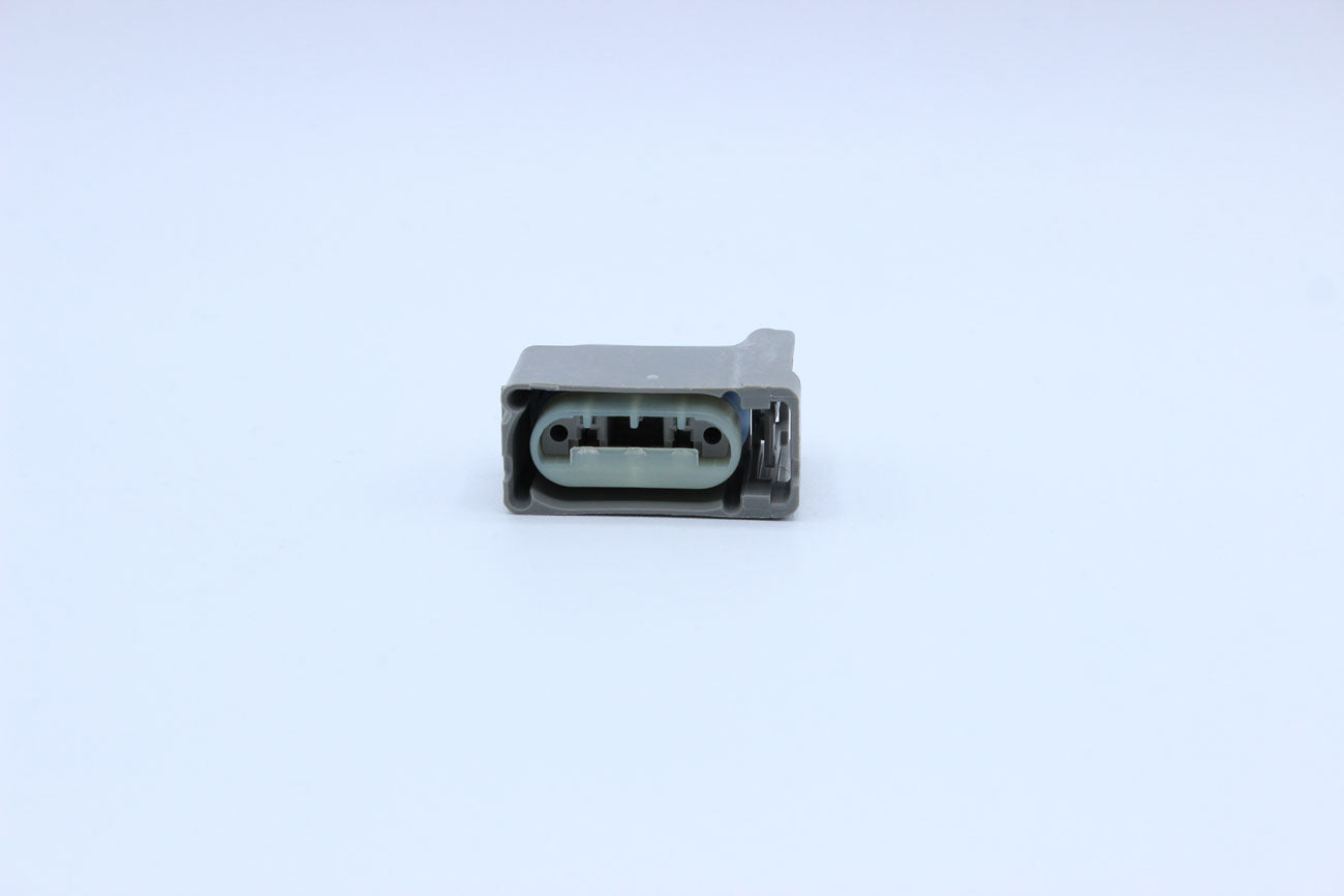 Delphi Female Grey Horizontal lock tab layout - 3 Terminal in Style: Connector Only. Delphi in Grey. These connectors are typically found in OEM applications and are available as a connector only or as a flying lead. An extra terminal is included with eve