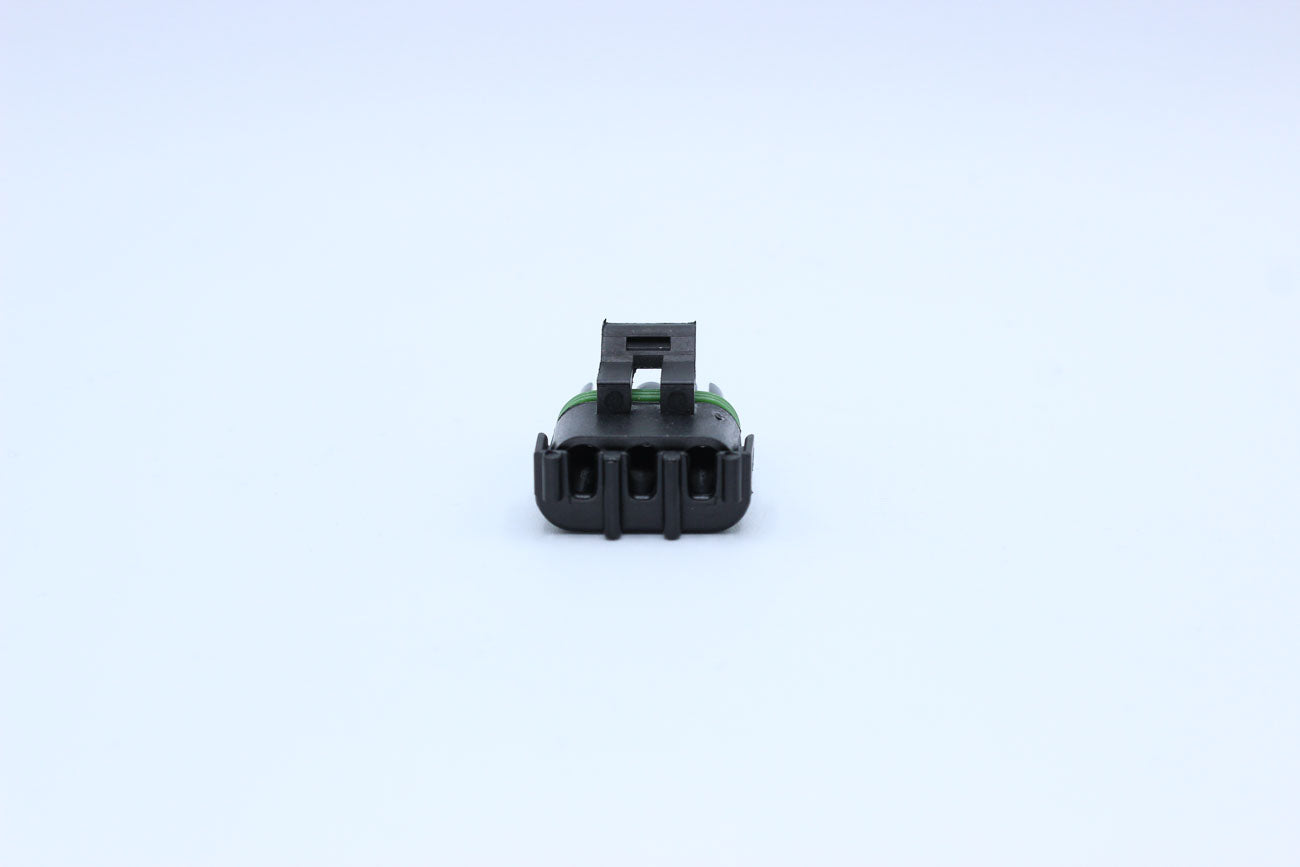 Delphi Female Weather pack Black - 3 Terminal in Style: Connector Only. Delphi Weather pack in Black. These connectors are typically found in OEM applications and are available as a connector only or as a flying lead. An extra terminal is included with ev