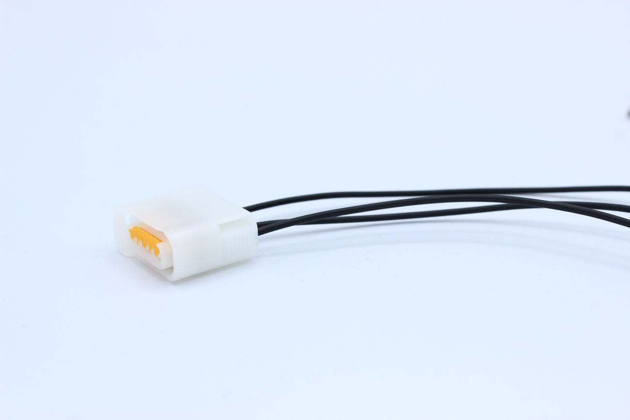 Furukawa Female RFW White Horizontal lock tab layout - 3 Terminal in Style: Flying Lead. Furukawa RFW in White. These connectors are typically found in OEM applications and are available as a connector only or as a flying lead. An extra terminal is includ