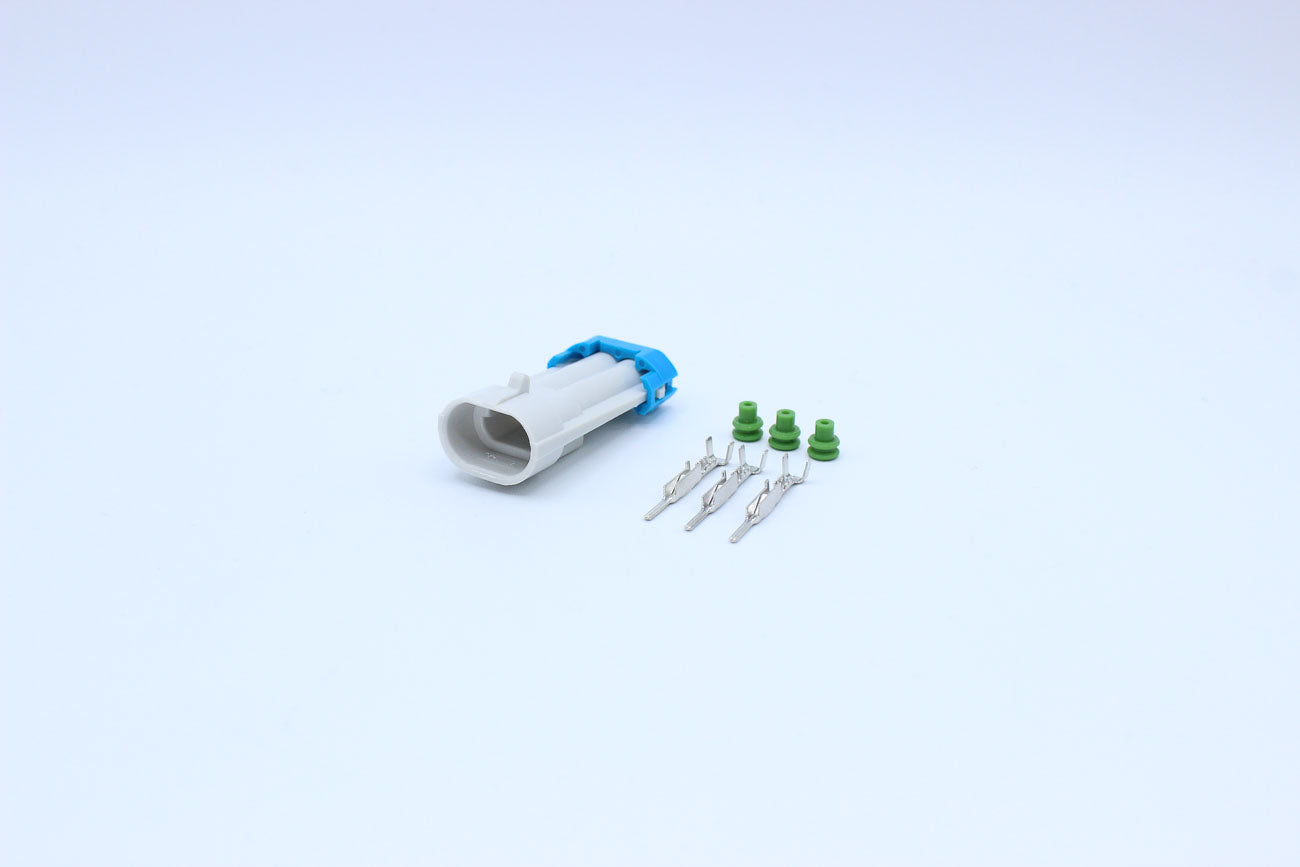 Delphi Male Metri-pack 150 Light Gray Code 1 - 2 Terminal in Style: Connector Only. Delphi Metri-pack 150 in Light Gray. These connectors are typically found in OEM applications and are available as a connector only or as a flying lead. An extra terminal