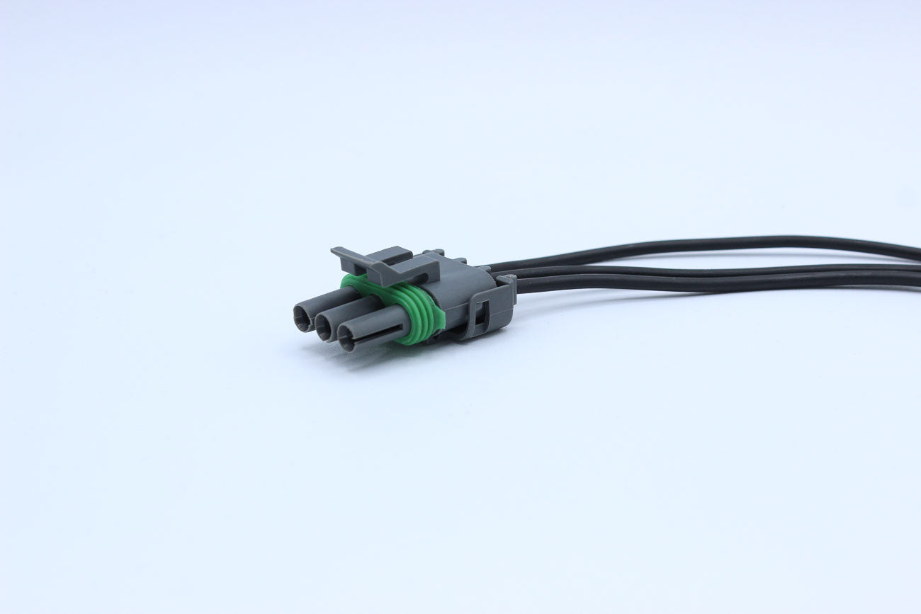 Delphi Female Weather pack Grey - 3 Terminal in Style: Connector Only. Delphi Weather pack in Grey. These connectors are typically found in OEM applications and are available as a connector only or as a flying lead. An extra terminal is included with ever