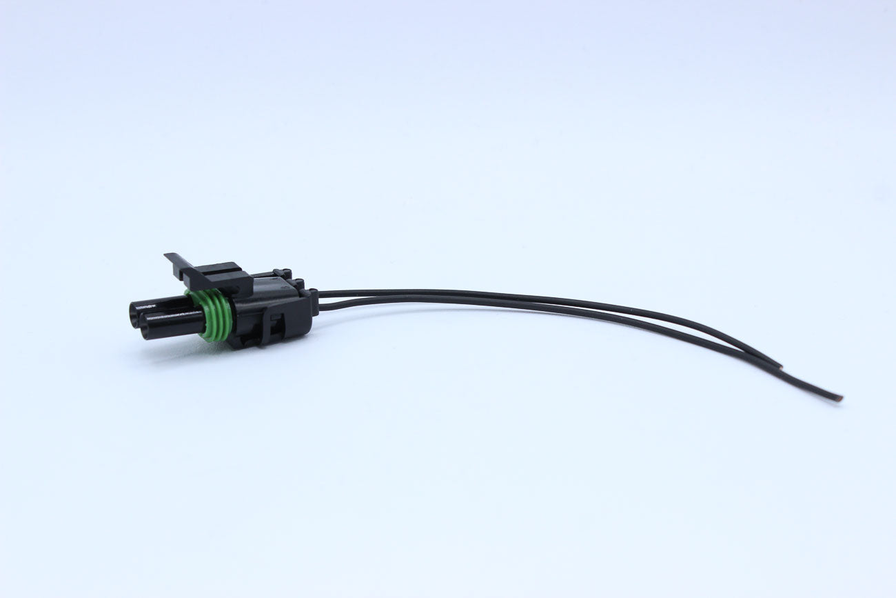 Delphi Female Weather pack Black - Part Number 12015792 in Style: Flying Lead. Delphi Weather pack in Black. The OEM Part Number for this part is 12015792. These connectors are typically found in OEM applications and are available as a connector only or a