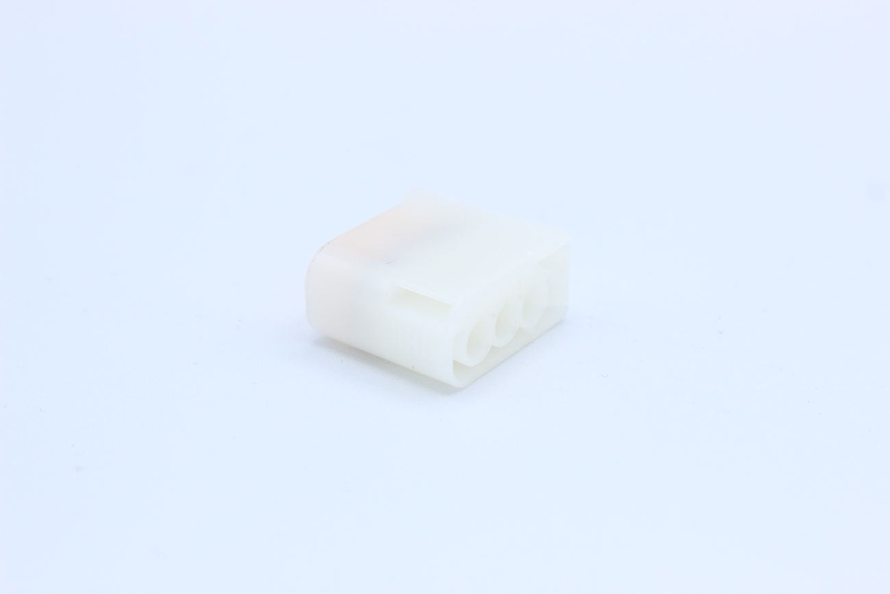 Furukawa Female RFW White Horizontal lock tab layout - 3 Terminal in Style: Flying Lead. Furukawa RFW in White. These connectors are typically found in OEM applications and are available as a connector only or as a flying lead. An extra terminal is includ