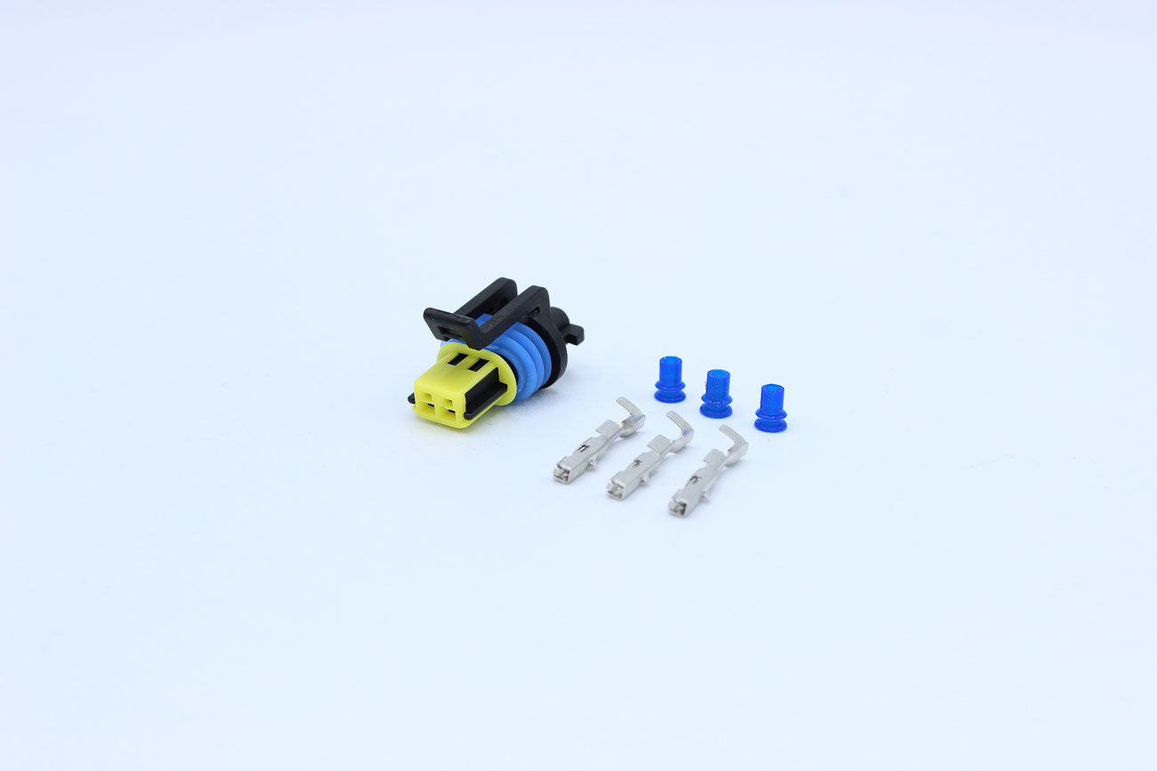 Delphi Female GT150 Yellow - 2 Terminal in Style: Flying Lead. Delphi GT150 in Yellow. These connectors are typically found in OEM applications and are available as a connector only or as a flying lead. An extra terminal is included with every connector,